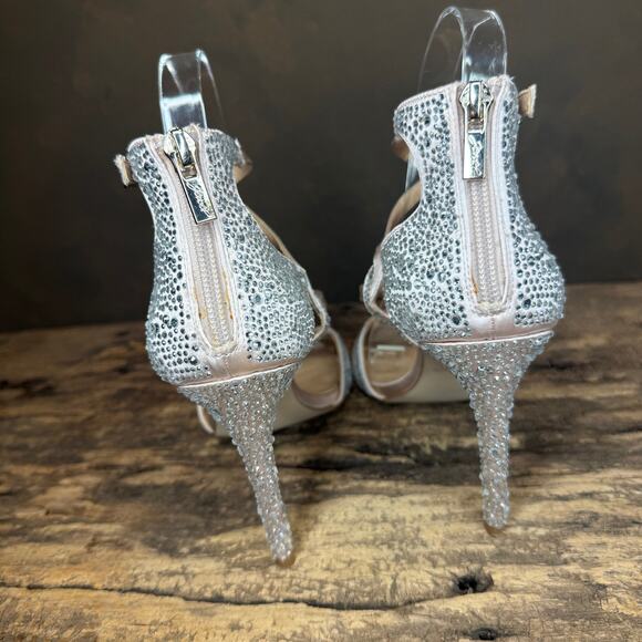 Jewel by Badgley Mischka Rhinestone Heels Pumps Stilettos Strappy Women's 8.5 - Picture 6 of 11